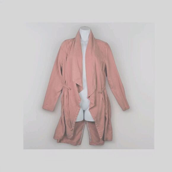 Max Jeans Jacket Women S Faded Burnt Sienna Tencel Open Front Cinched Waist Long - Picture 1 of 12
